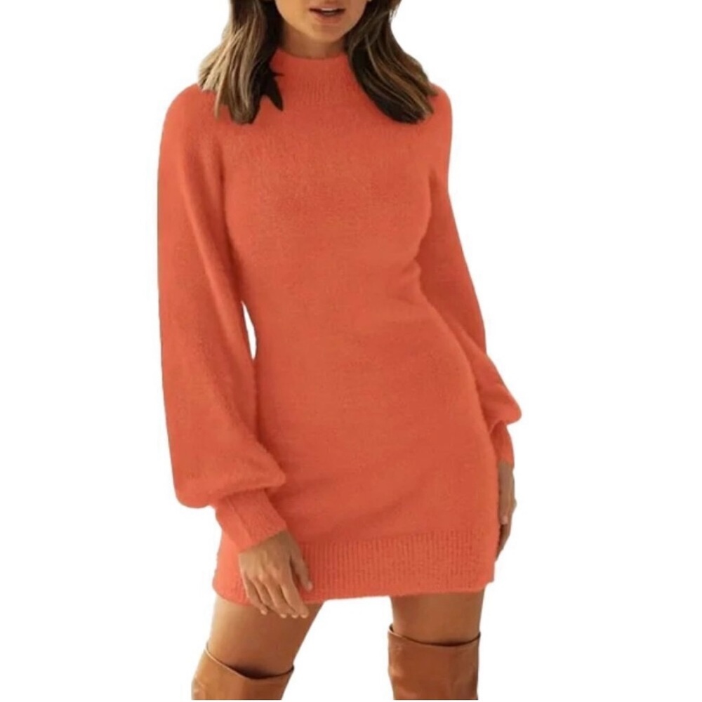 ZESICA sweater dressFuzzy Knit Bodycon Pullover Mini Sweater Dress